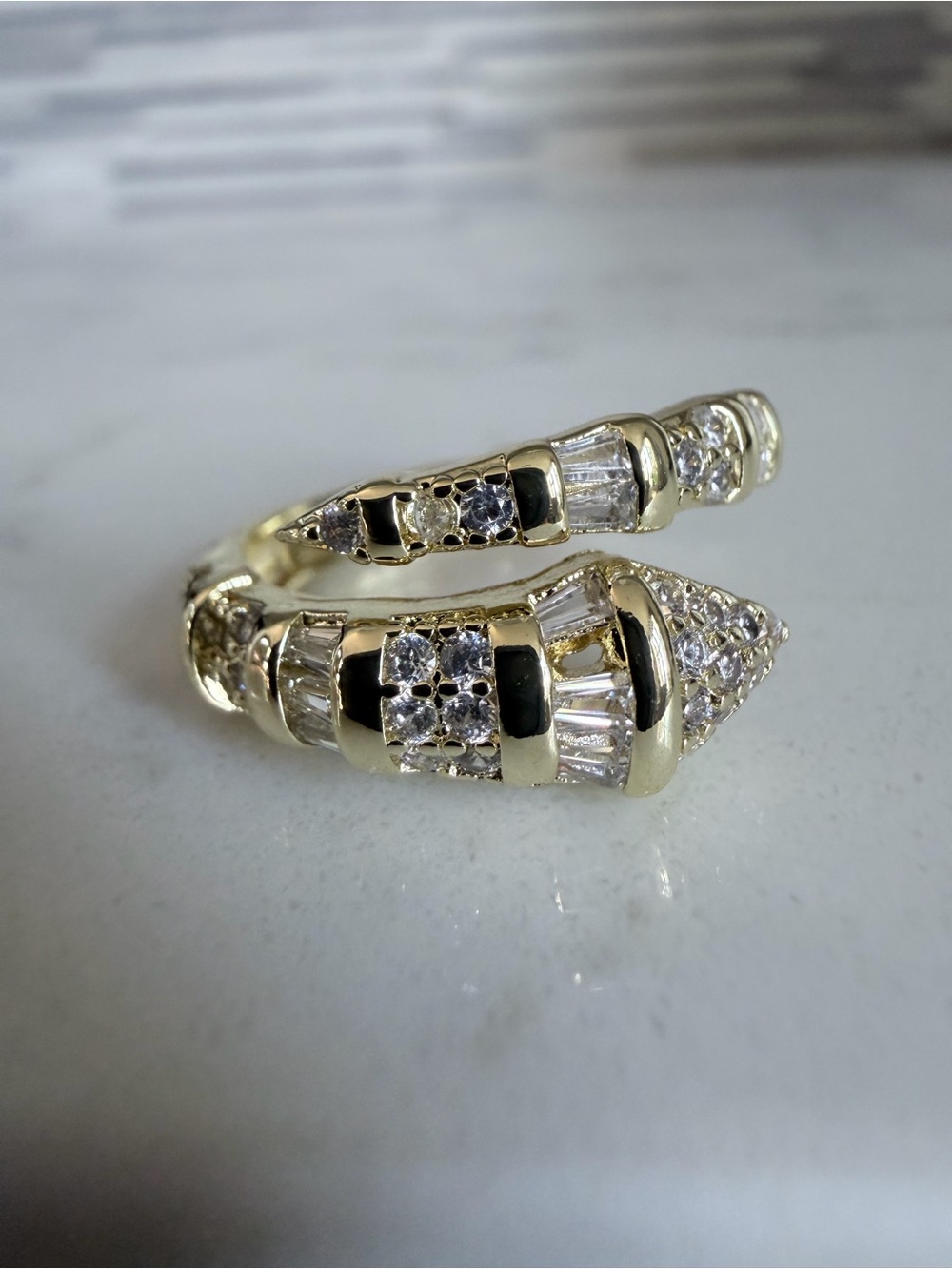 Bvlgari Gold Spiral Ring with Clear Crystals